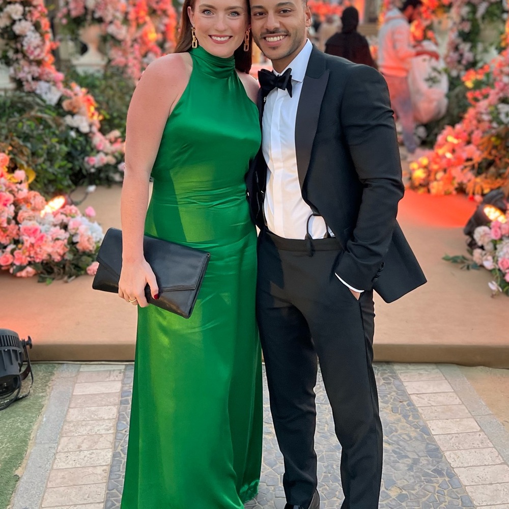 Mango Emerald Green Satin Gown